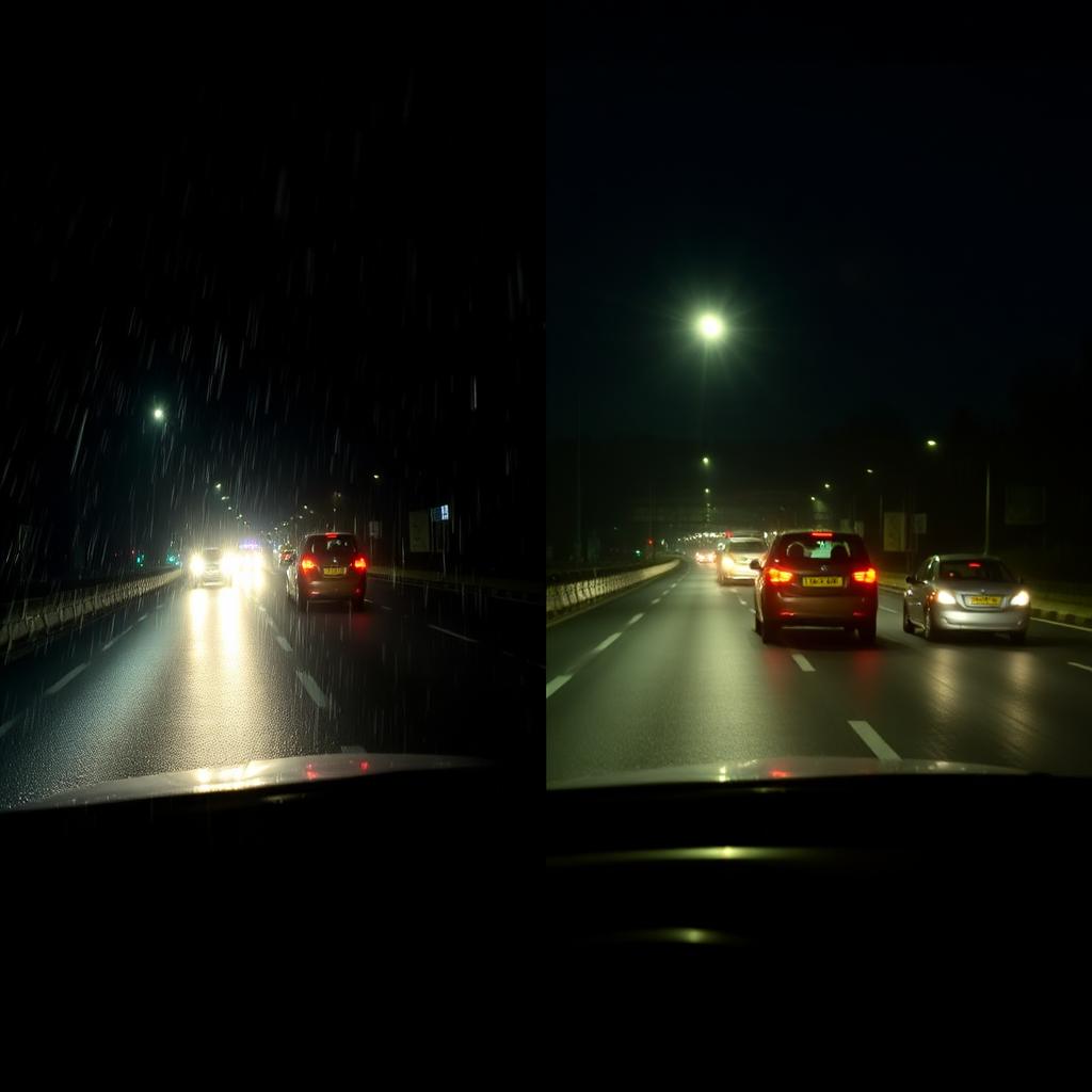 Porównanie jazdy nocą z okularami AktualpleDrive i bez nich